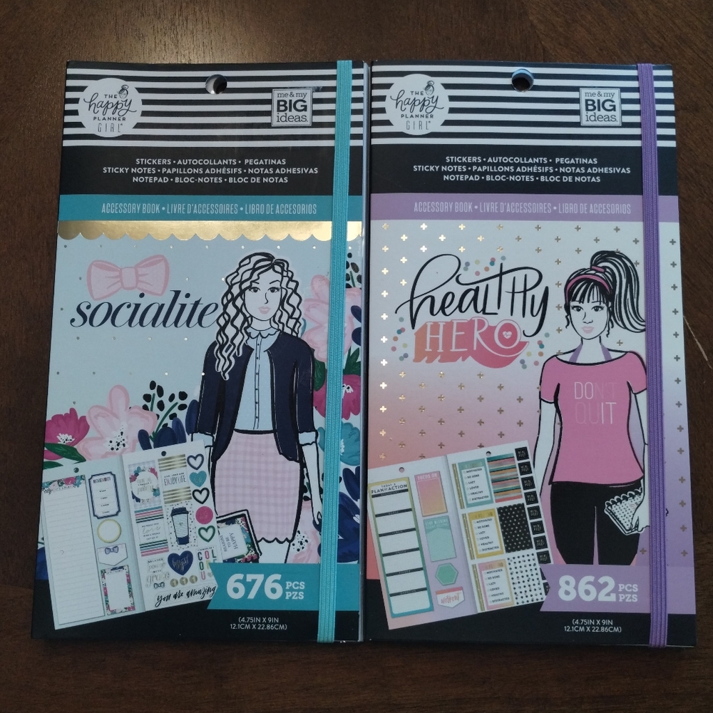 The Happy Planner Sticker Collection, 2 Books Healthy Hero Fitness and Socialite